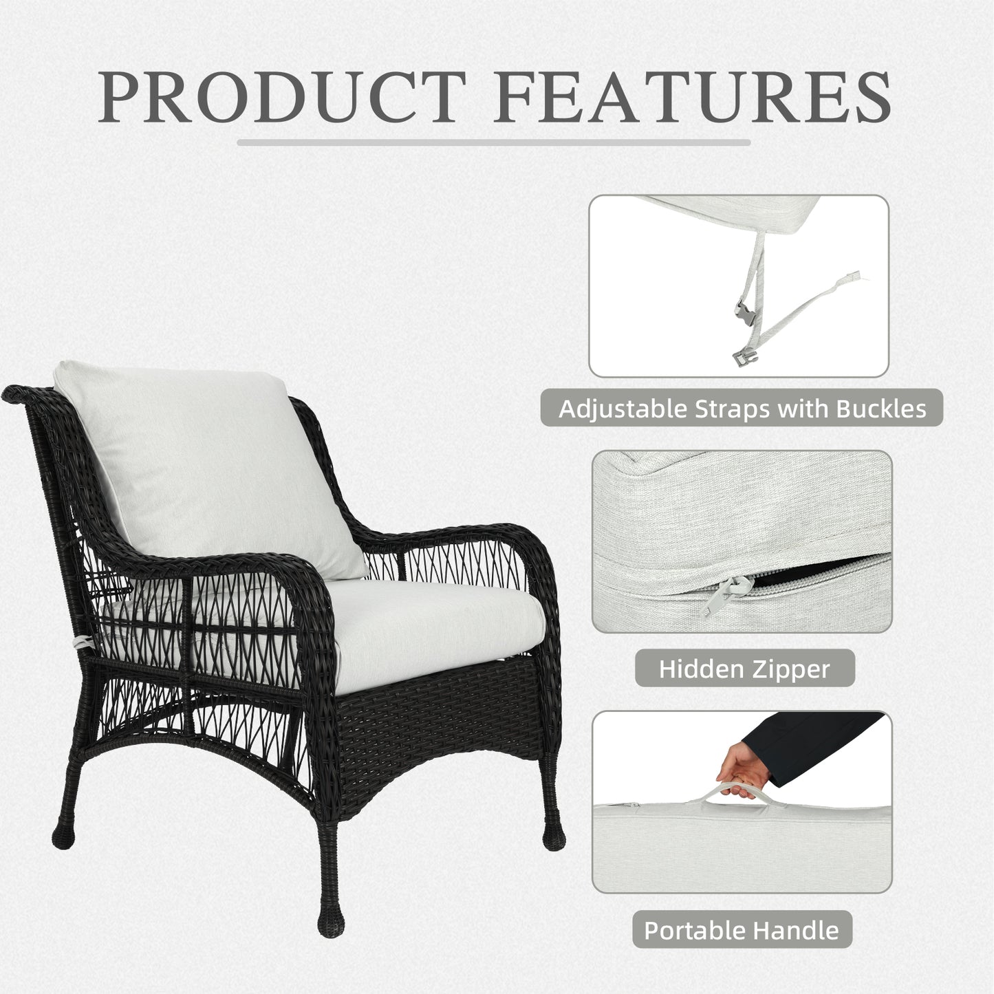 Outdoor Deep Seat Cushion Set, Waterproof Patio Chair Cushions, Light Gray