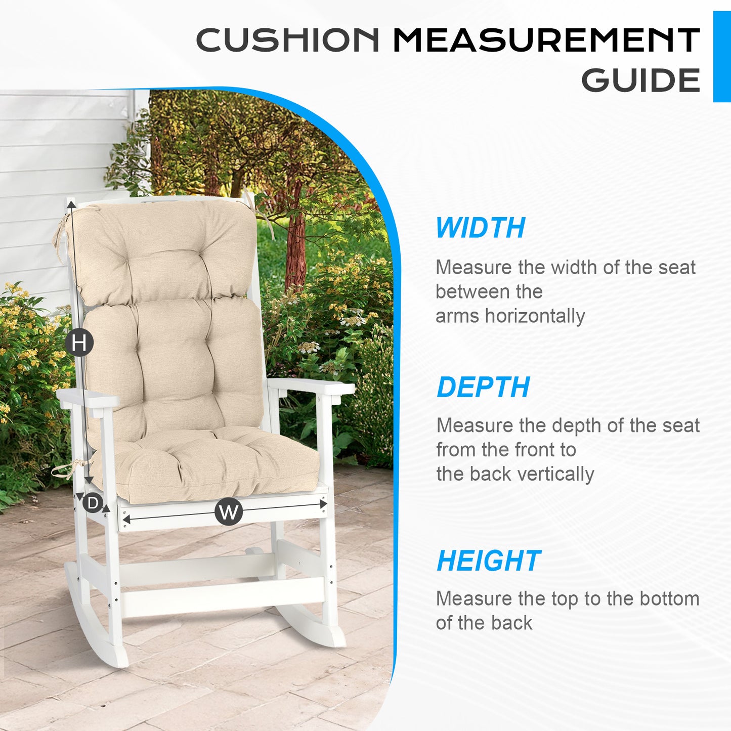 Tufted Outdoor High Back Chair Cushions Patio Rocking Pads for Furniture, Khaki - Aoodor 