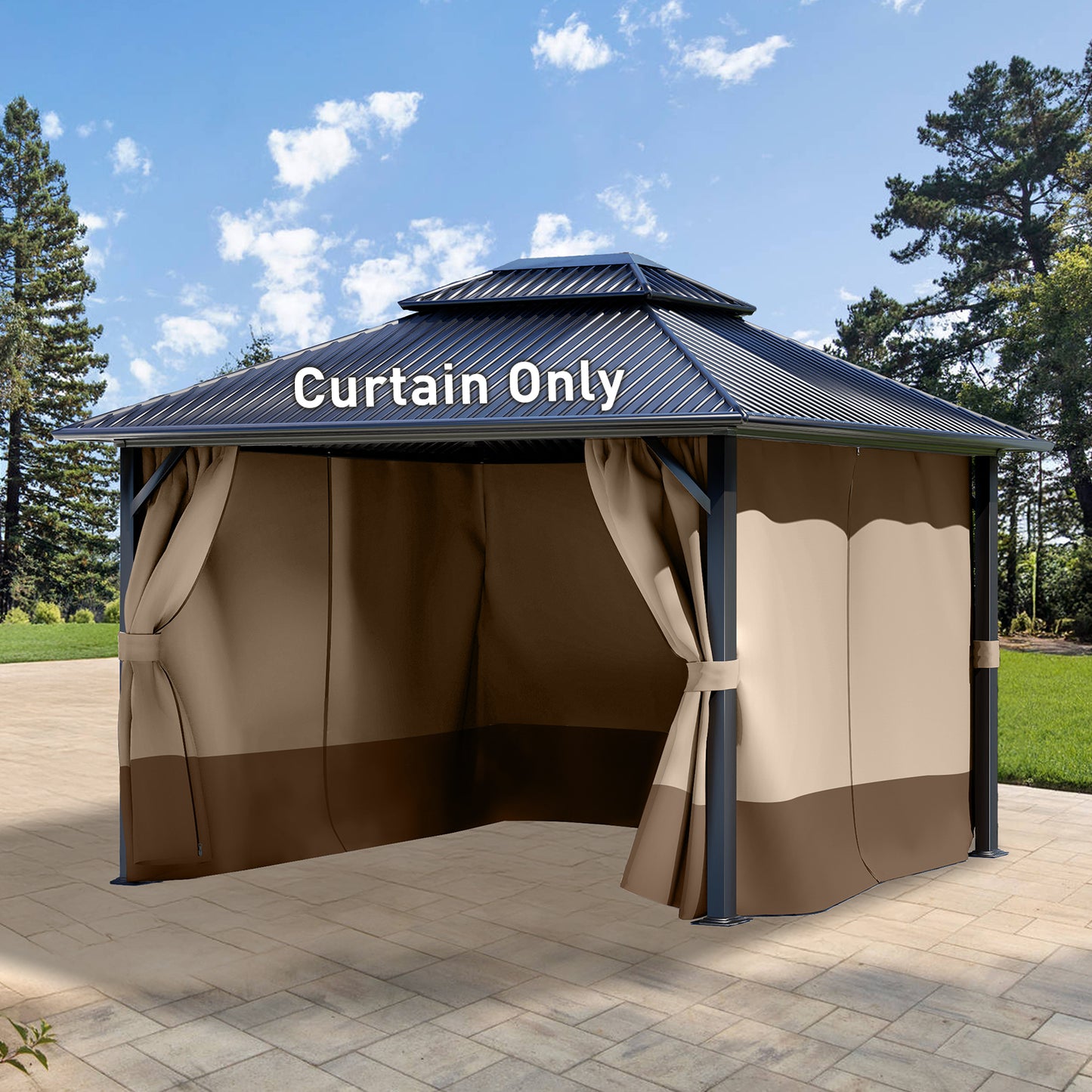 Outdoor Gazebo Curtains, 4 Panels Privacy Sidewall Replacement (Curtain Only) - Sand Yellow and Brown - Aoodor 