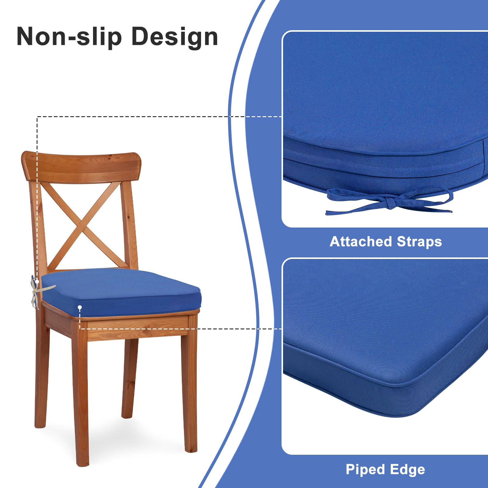 Outdoor Chair Cushion, Patio Seat Pad, Removable Cover with Hidden Zipper, Ties - Navy Blue - Aoodor 