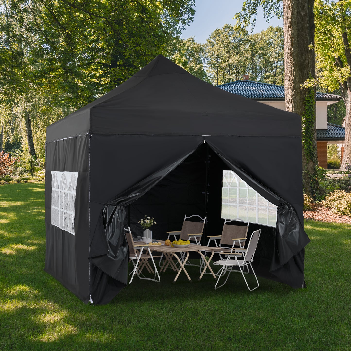10x10 ft. Pop Up Canopy Tent with Windows Sidewalls and Wheeled Bag - Aoodor 