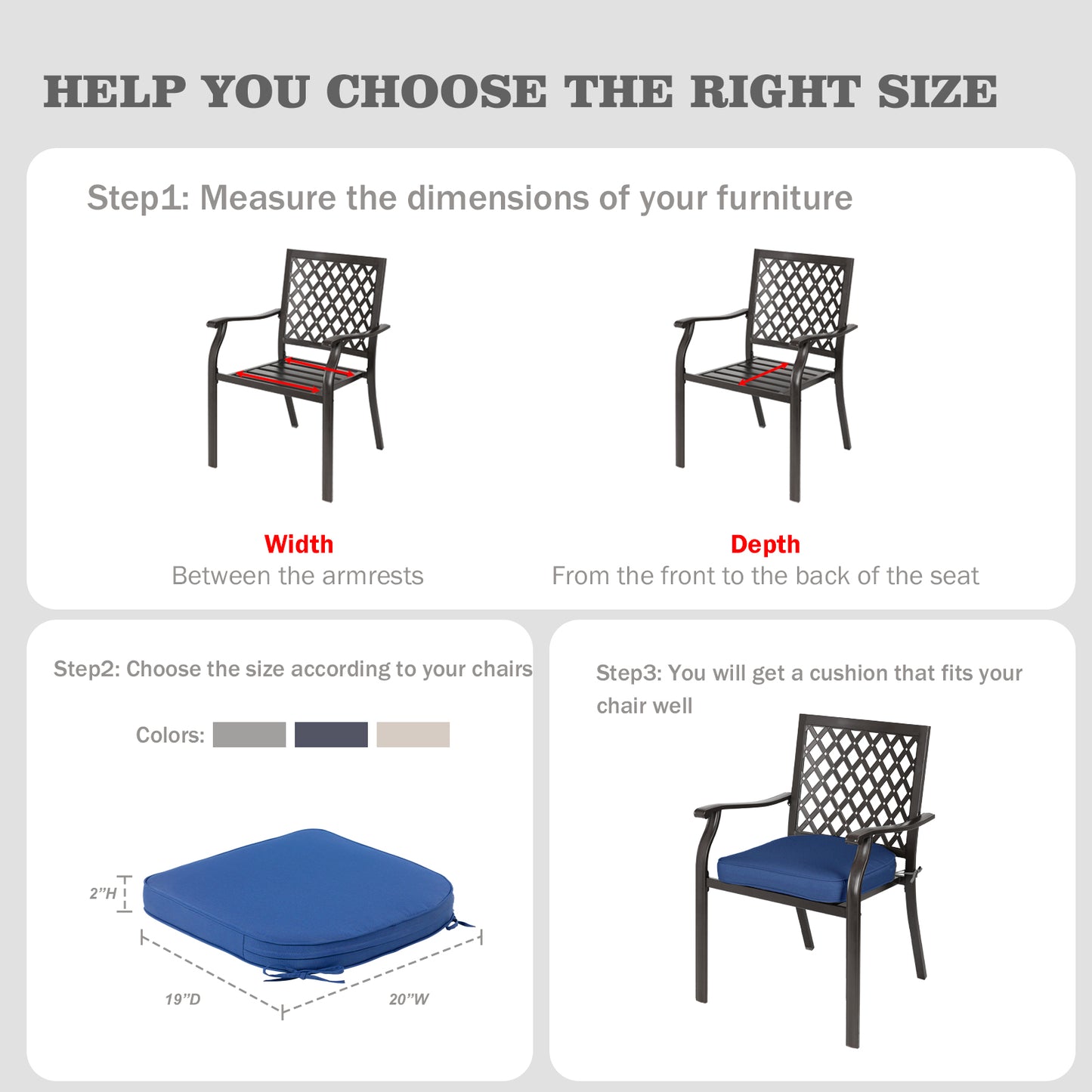 Outdoor Chair Cushion, Patio Seat Pad, Removable Cover with Hidden Zipper, Ties - Navy Blue - Aoodor 