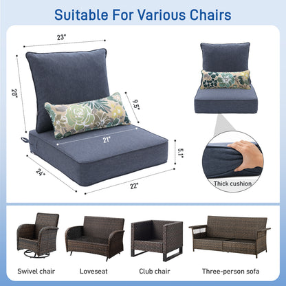 Outdoor Deep Seat Cushion Set with Lumbar Pillow, Navy Blue
