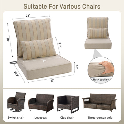 Outdoor Deep Seat Cushion Set with Lumbar Pillow, Khaki Stripes