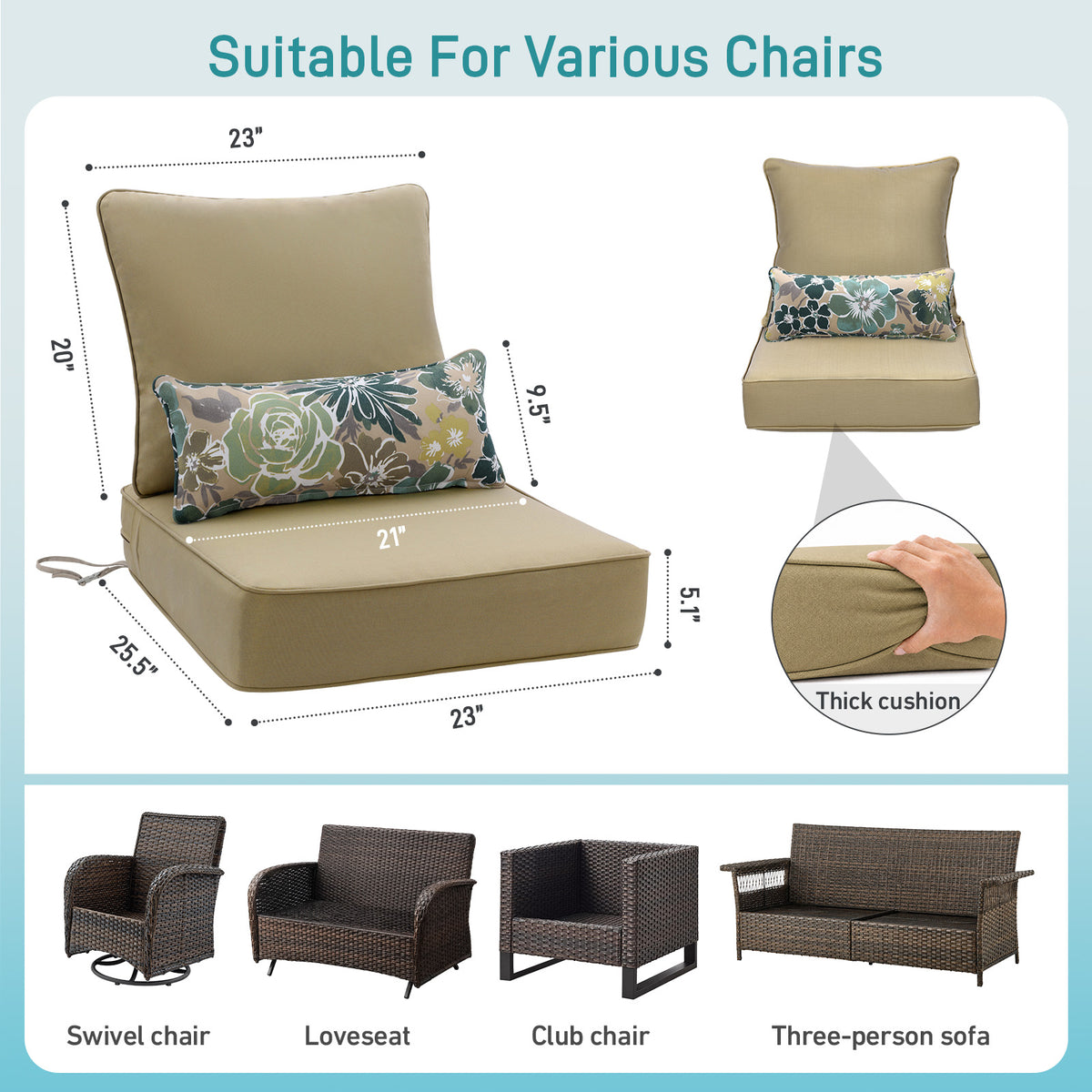 Outdoor Deep Seat Cushion Set with Lumbar Pillow, Brown