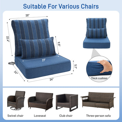 Outdoor Deep Seat Cushion Set with Lumbar Pillow, Dark Blue Stripes