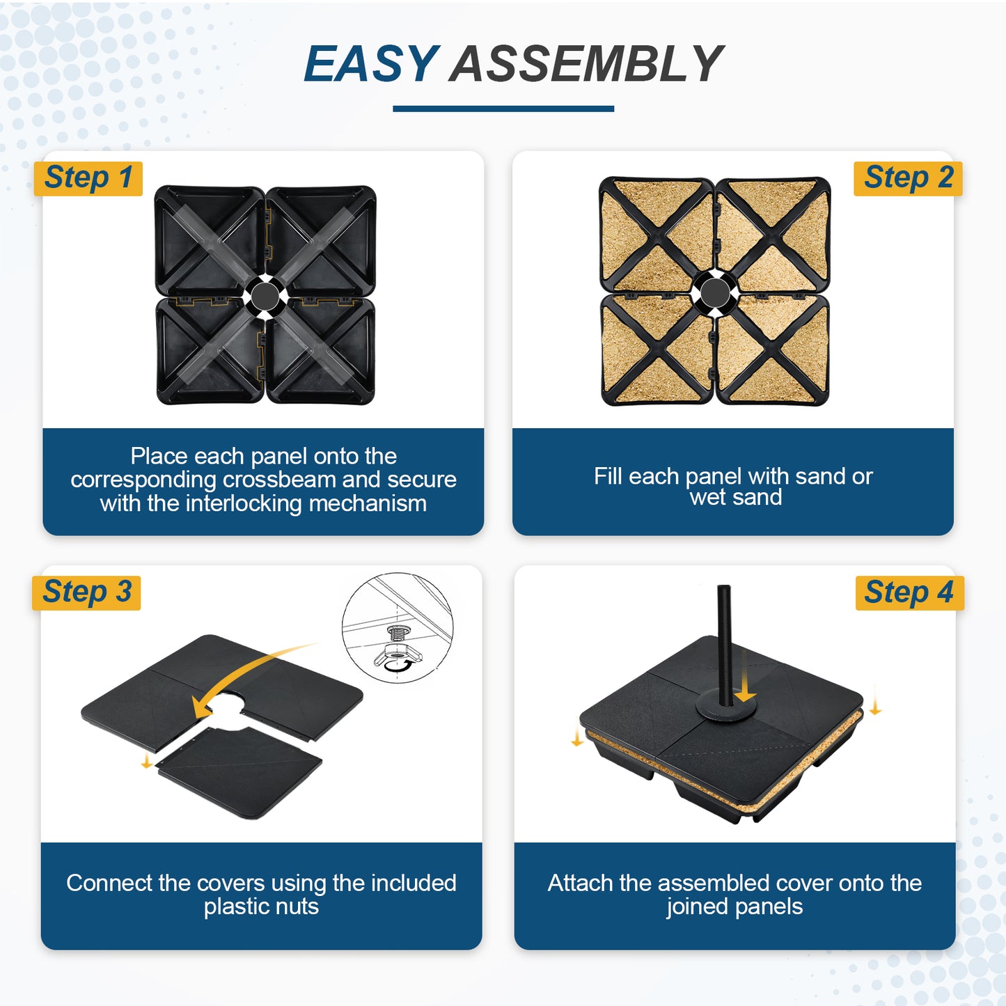 4-Piece Offset Cantilever Patio Umbrella Base Stand - Sand Filled Weight Plates for Stability - Aoodor 