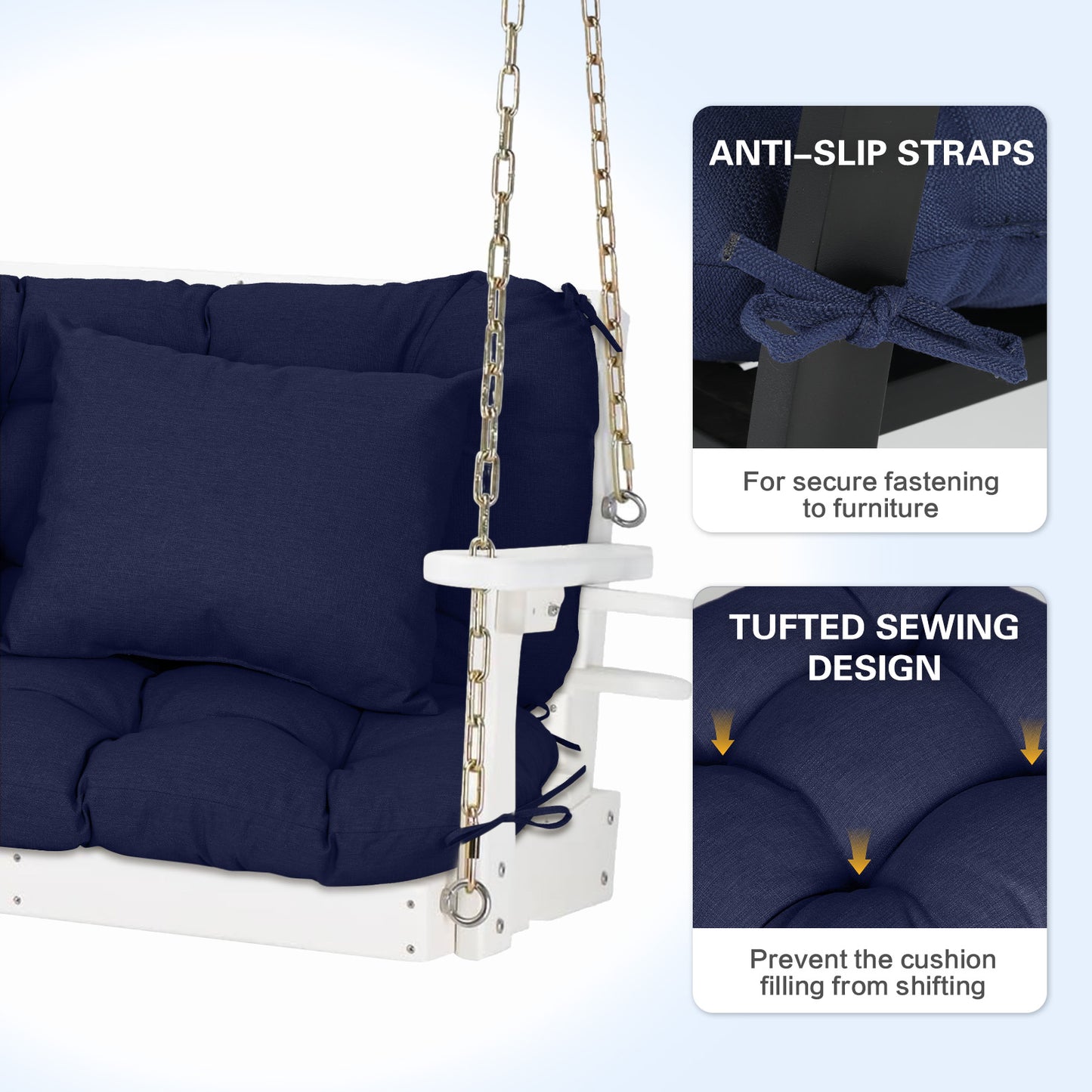 59" Tufted Porch Swing Cushions, Extra 5.1" Thick Outdoor Swing Bench Replacement Cushion with Backrest and 2 Pillows - Dark Blue - Aoodor 