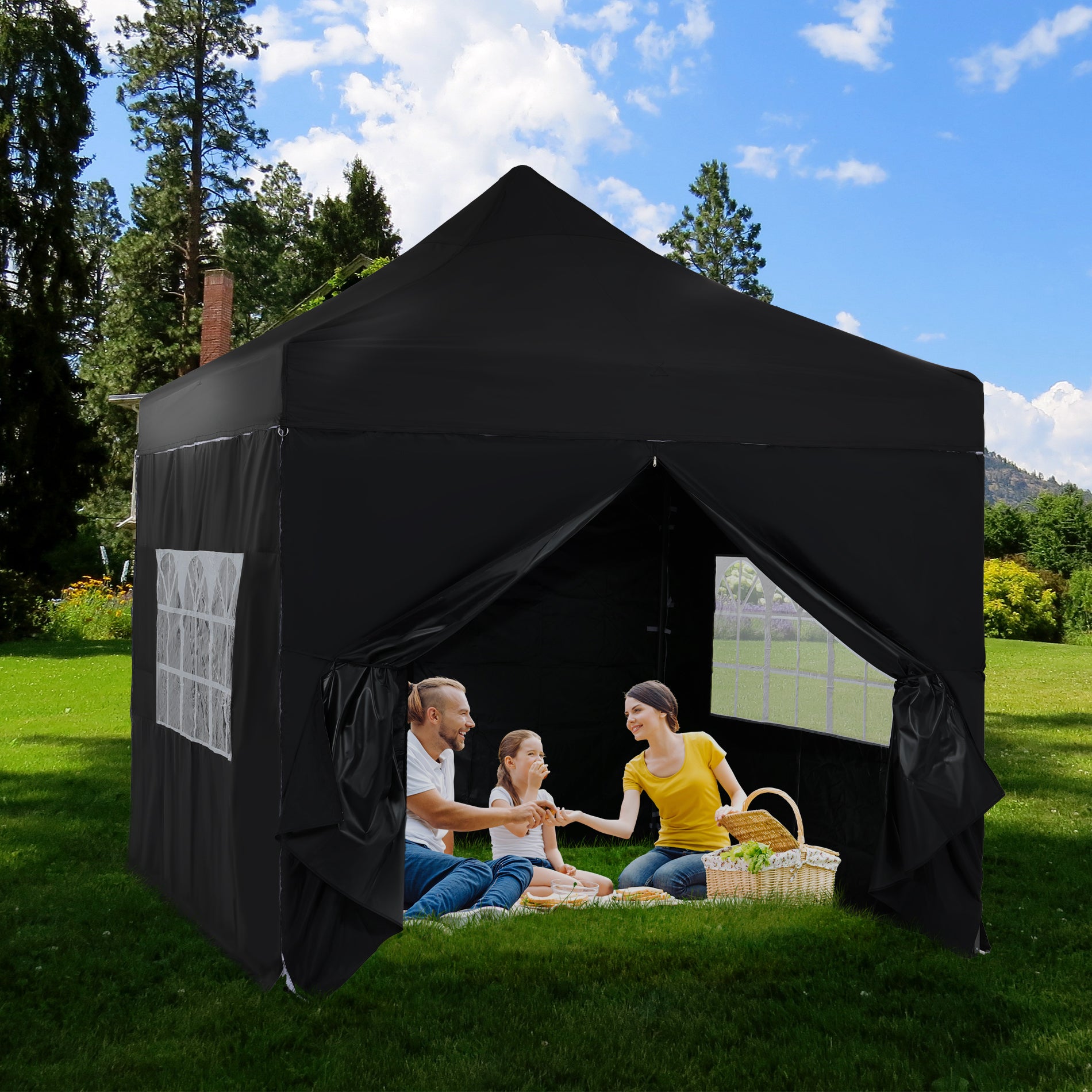 10x10 ft. Pop Up Canopy Tent with Windows Sidewalls and Wheeled Bag - Aoodor 