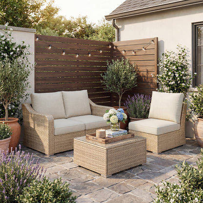 Premium 3 Piece Patio Furniture Set with Beige Cushions – Backyard Oasis