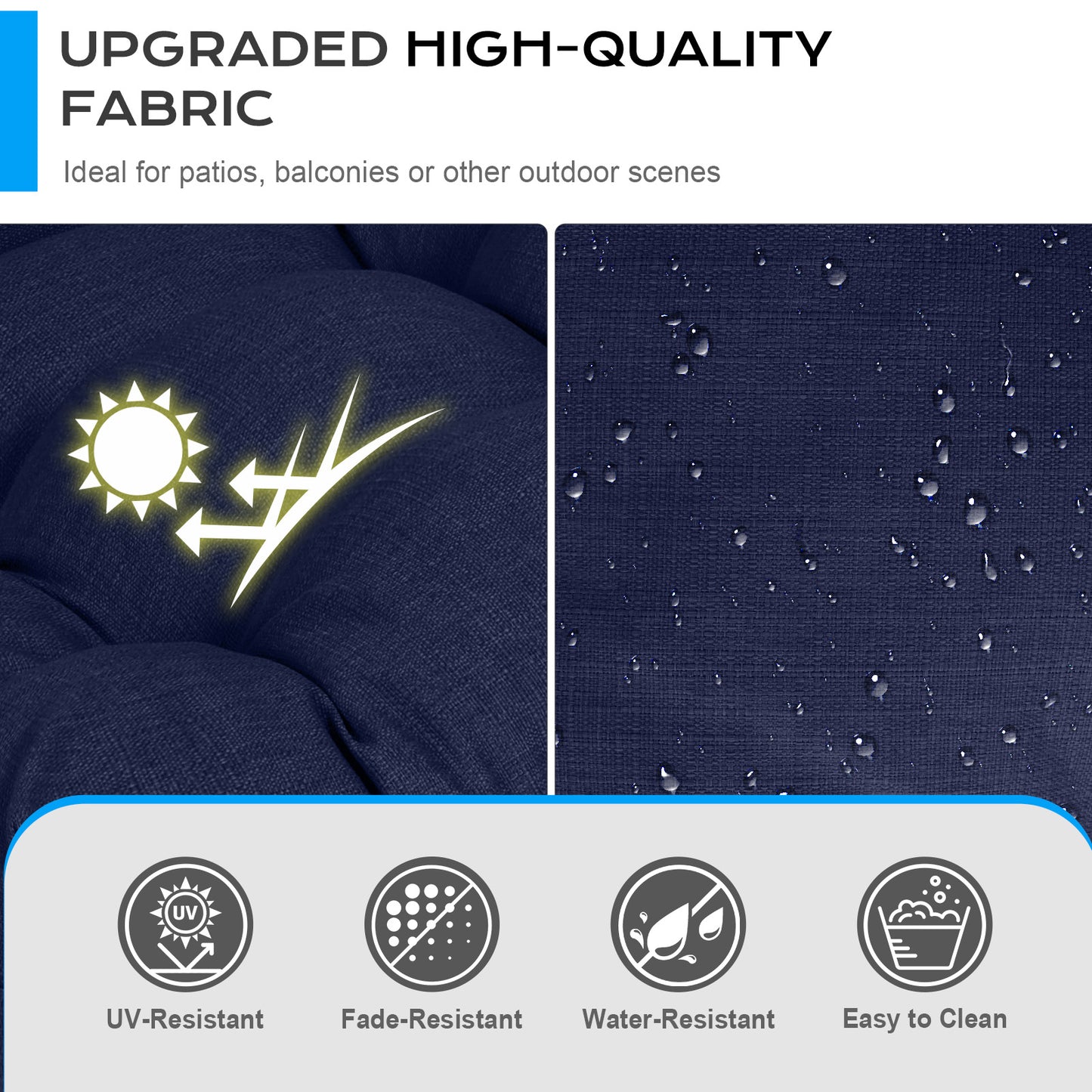 Tufted Outdoor High Back Chair Cushions Patio Rocking Pads for Furniture, Dark Blue - Aoodor 