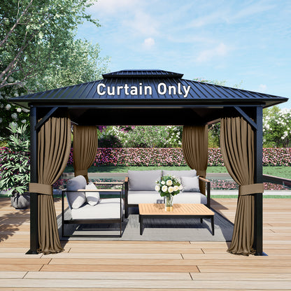 Outdoor Gazebo Curtains, 4 Panels Privacy Sidewall Replacement (Curtain Only) - Light Coffee - Aoodor 