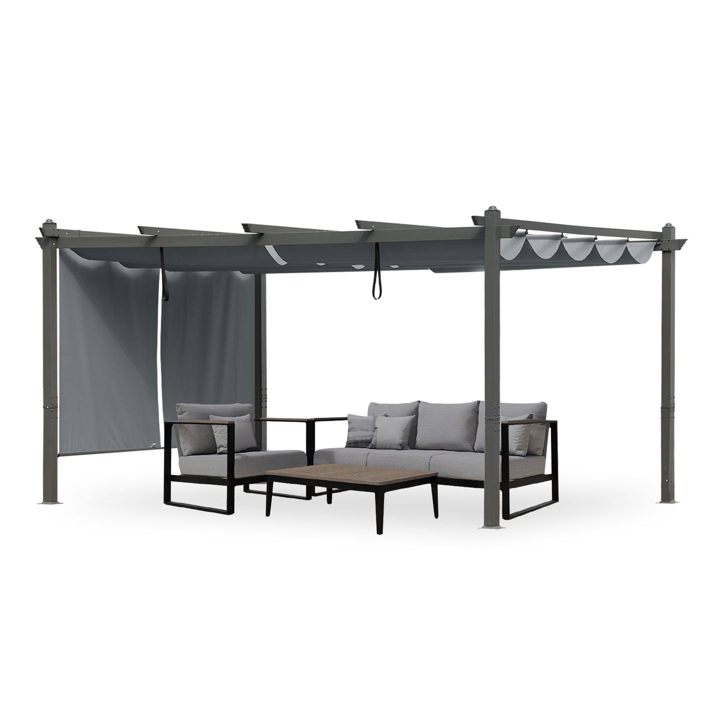 14x12 ft. Outdoor Pergola with Retractable Shade Canopy, Aluminum Frame, Roller Shade Curtain - Aoodor 