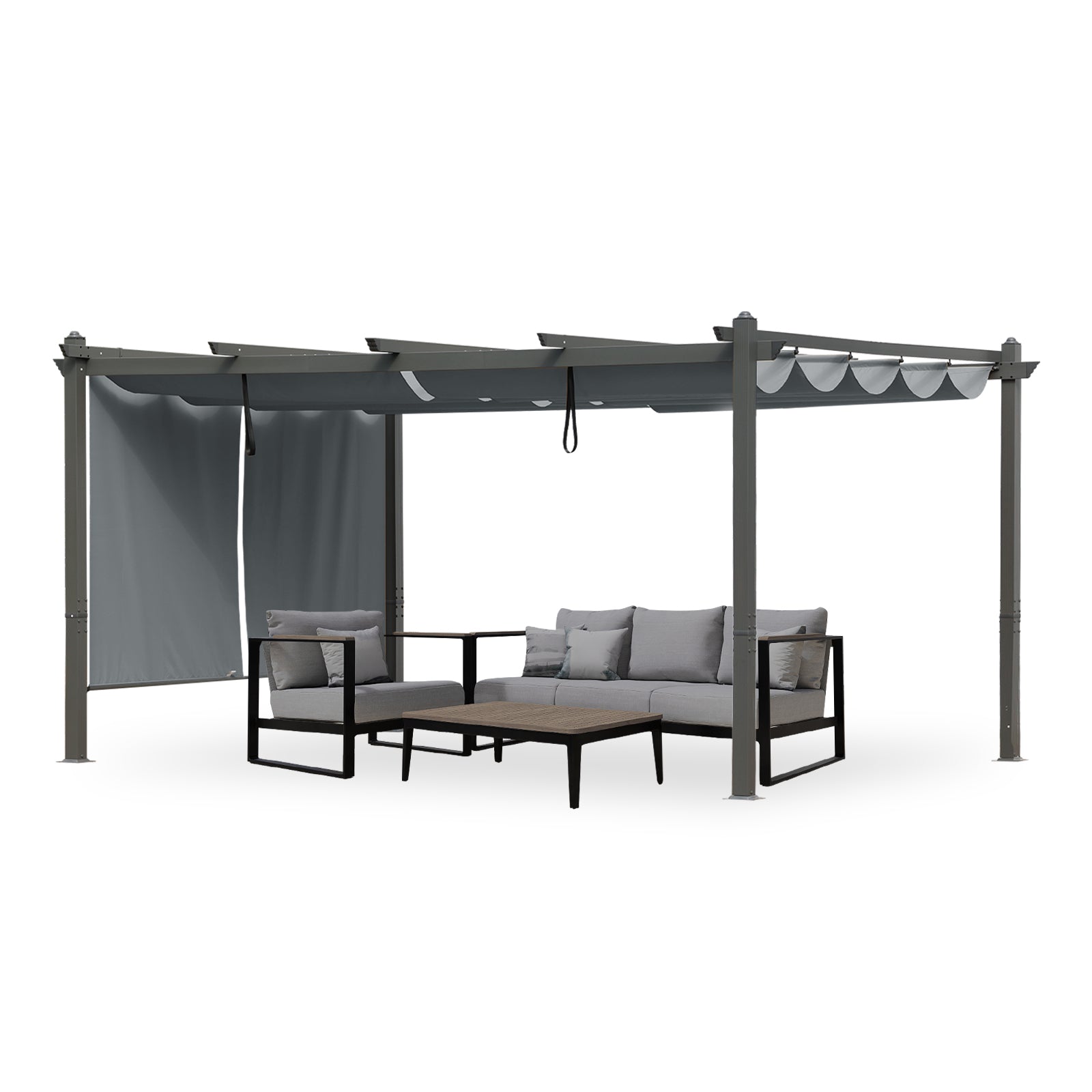 14x12 ft. Outdoor Pergola with Retractable Shade Canopy, Aluminum Frame, Roller Shade Curtain - Aoodor 