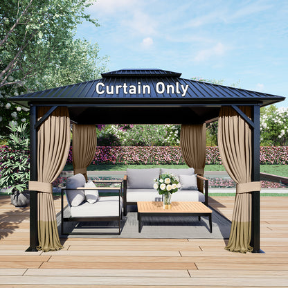 Outdoor Gazebo Curtains, 4 Panels Privacy Sidewall Replacement (Curtain Only) - Sand Yellow and Khaki - Aoodor 