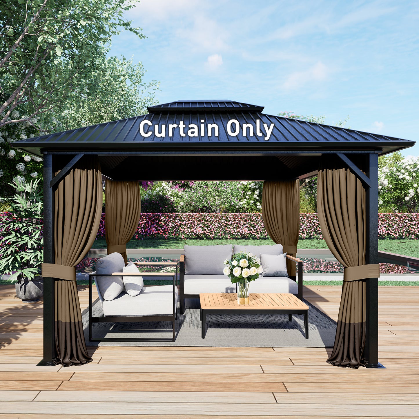 Outdoor Gazebo Curtains, 4 Panels Privacy Sidewall Replacement (Curtain Only) - Light Coffee and Coffee - Aoodor 