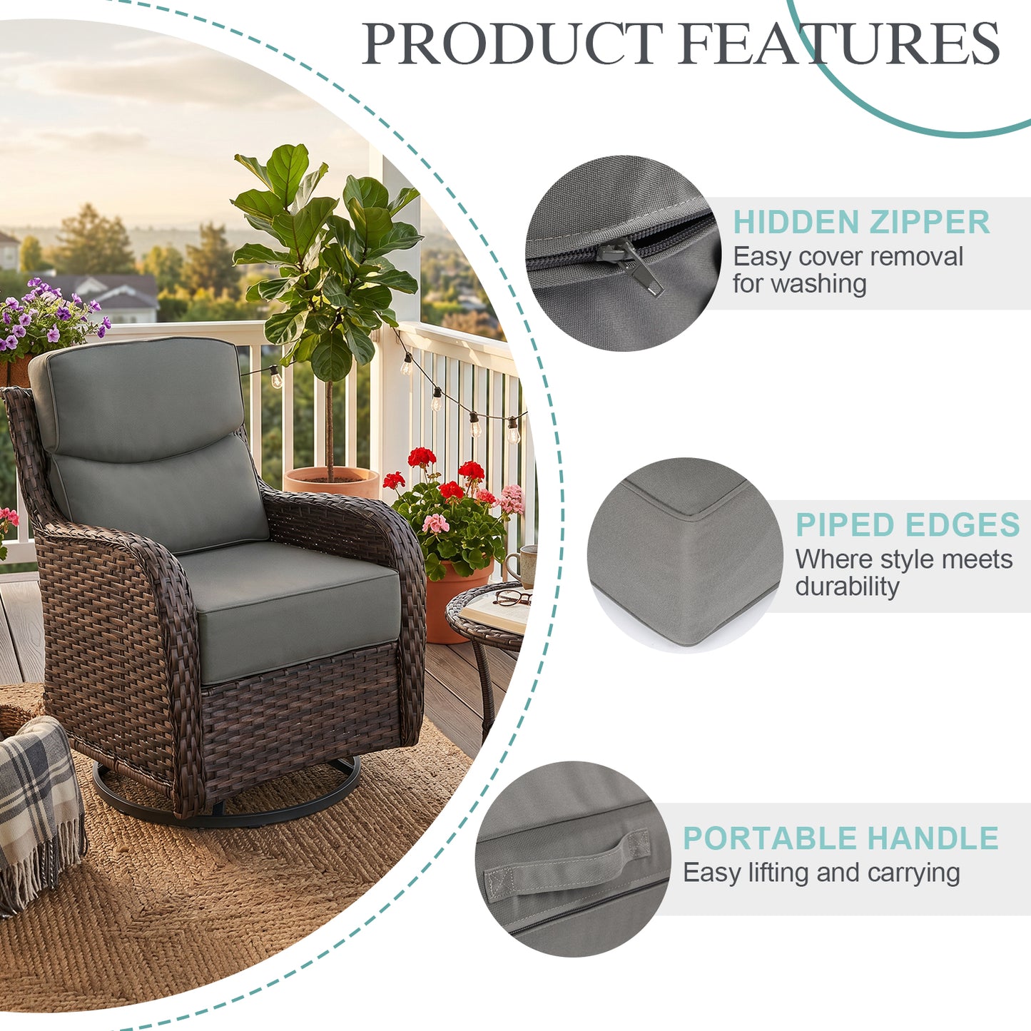 Smile Outdoor Chair Cushion Set, Sunbrella Fabric Deep Seating Cushions, Canvas Charcoal