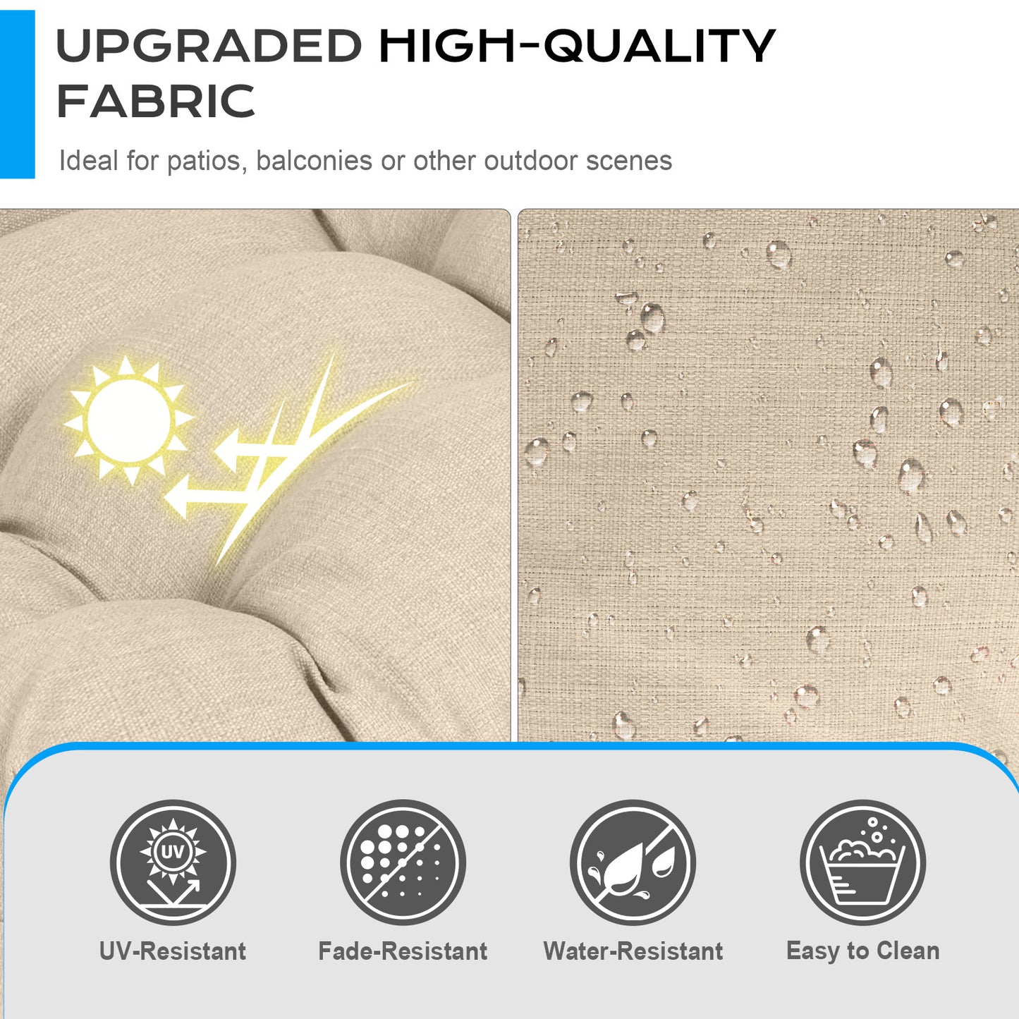 Tufted Outdoor High Back Chair Cushions Patio Replacement Cushion, Khaki - Aoodor 