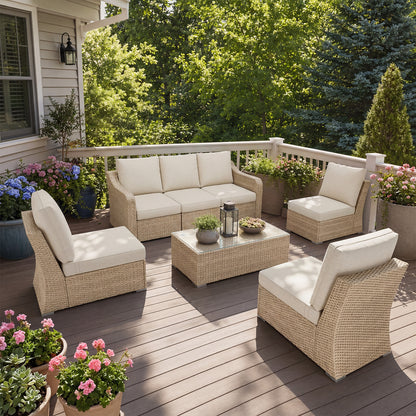 6 Piece Patio Furniture Set with Beige Cushions – Everyday Outdoor Luxury