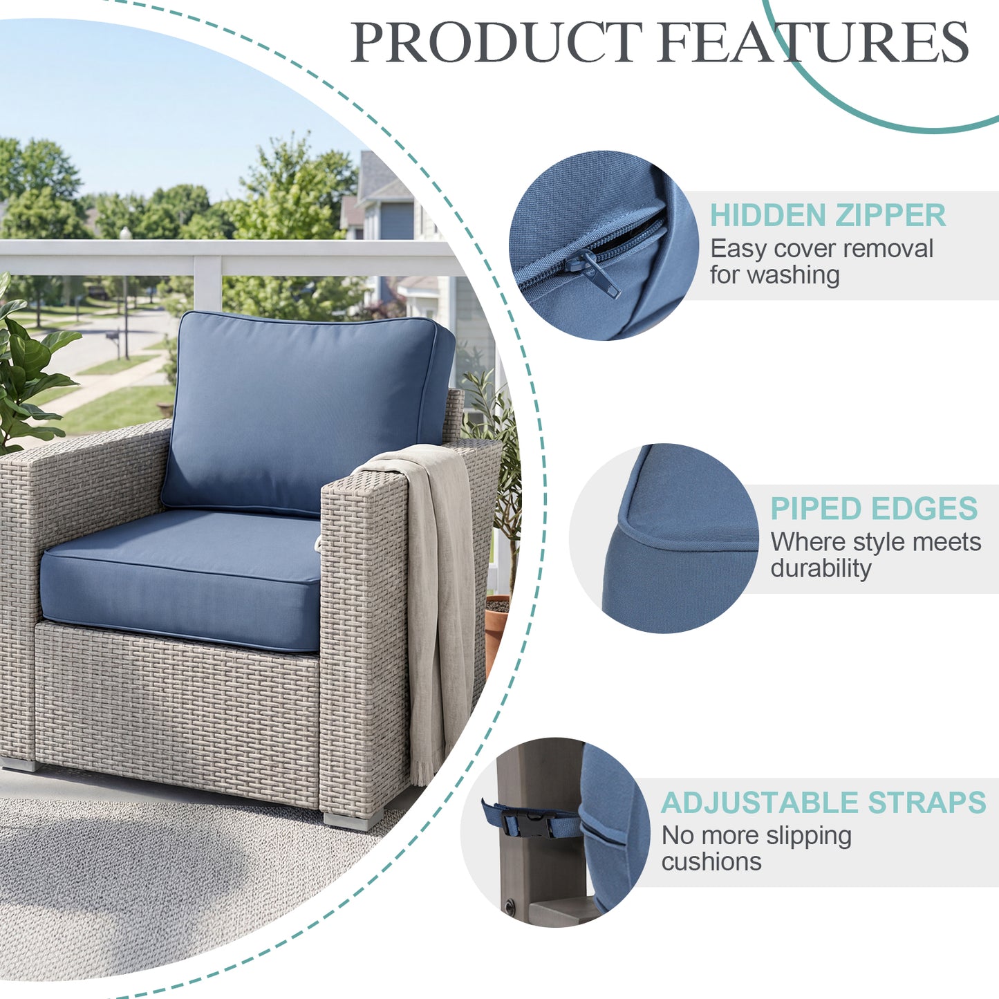 Premium Sunbrella Fabric Outdoor Patio Chair Cushions Set, Canvas Sapphire Blue