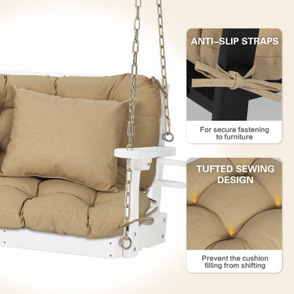 59" Tufted Porch Swing Cushions, Extra 5.1" Thick Outdoor Swing Bench Replacement Cushion with Backrest and 2 Pillows - Brown - Aoodor 