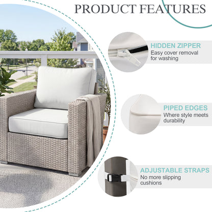 Premium Sunbrella Fabric Outdoor Patio Chair Cushions Set, Canvas Natural