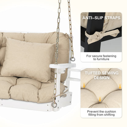 59" Tufted Porch Swing Cushions, Extra 5.1" Thick Outdoor Swing Bench Replacement Cushion with Backrest and 2 Pillows - Khaki - Aoodor 