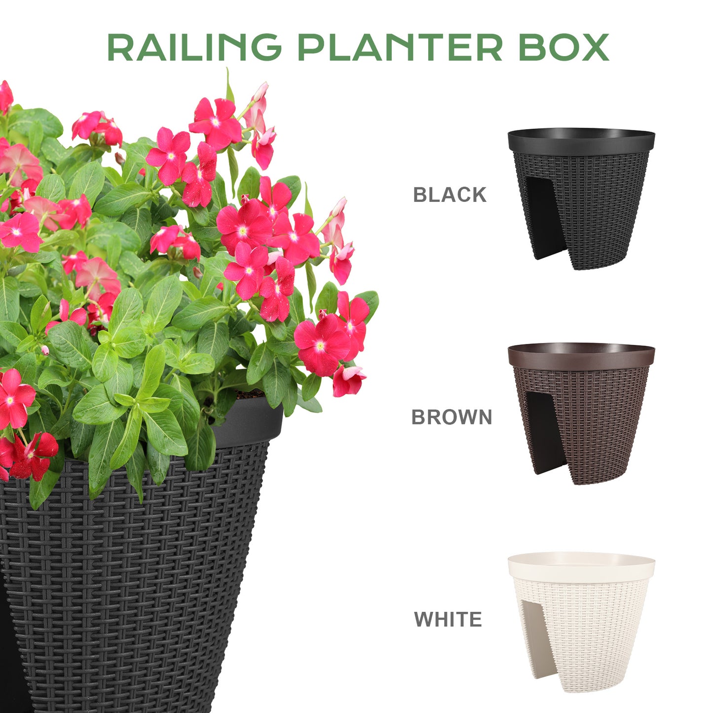 12 inch Outdoor Rattan Pattern Railing Planter Boxes, Set of 4