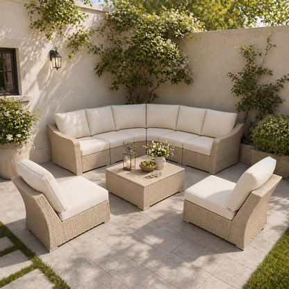 Premium 8 Piece L-shaped Patio Furniture Set with Beige Cushions