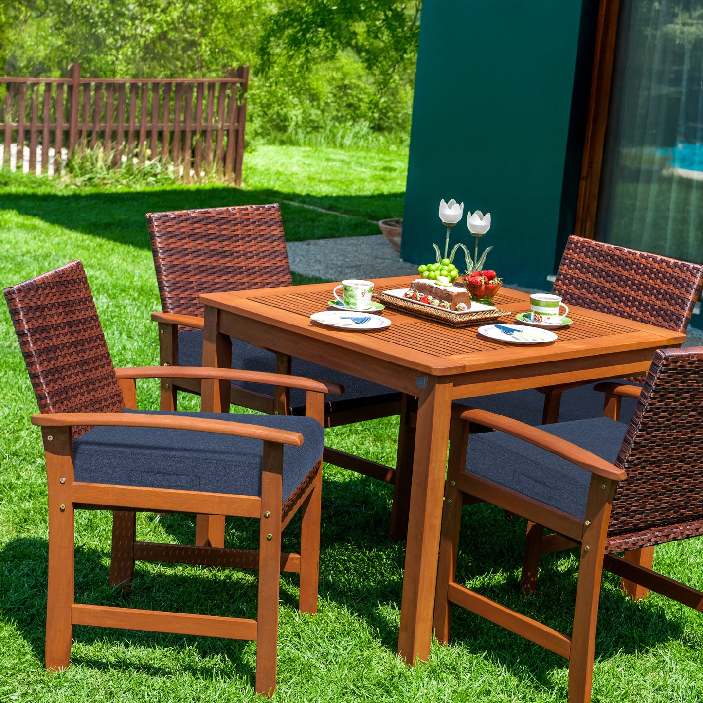 Outdoor Chair Cushions Set of 2 with Handle and Ties, Water Resistant Patio Seat Pads, Navy Blue
