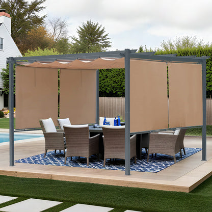 12x10 ft. Outdoor Pergola with Retractable Shade Canopy, Aluminum Frame, Roller Shade Curtain
