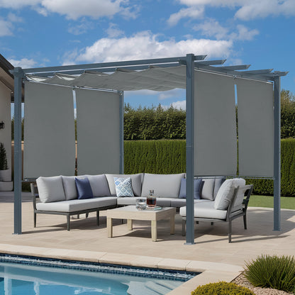 10x10 ft. Outdoor Pergola with Shade Canopy, Aluminum Frame, Roller Shade Curtain - Aoodor 