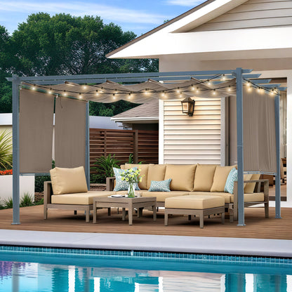 13x10 ft. Outdoor Pergola with Retractable Shade Canopy, Aluminum Frame, Roller Shade Curtain - Aoodor 