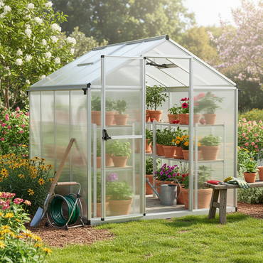 6x8/6x10 ft. Walk-in Polycarbonate Greenhouse with Roof Vent and Door lock