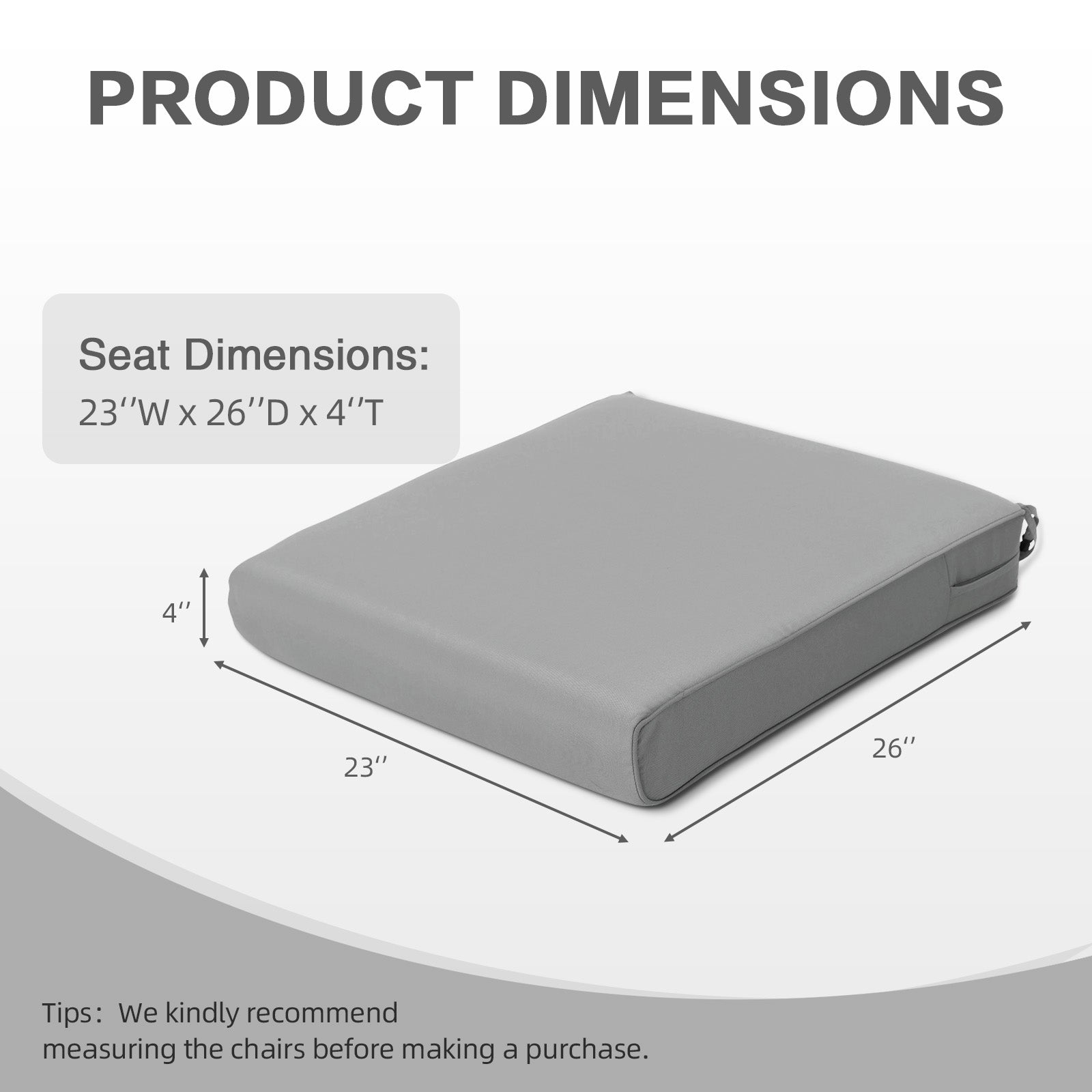 Outdoor Chair Cushion , Removable Cover with Hidden Zipper, Adaptable Secure Ties - Gray - Aoodor 