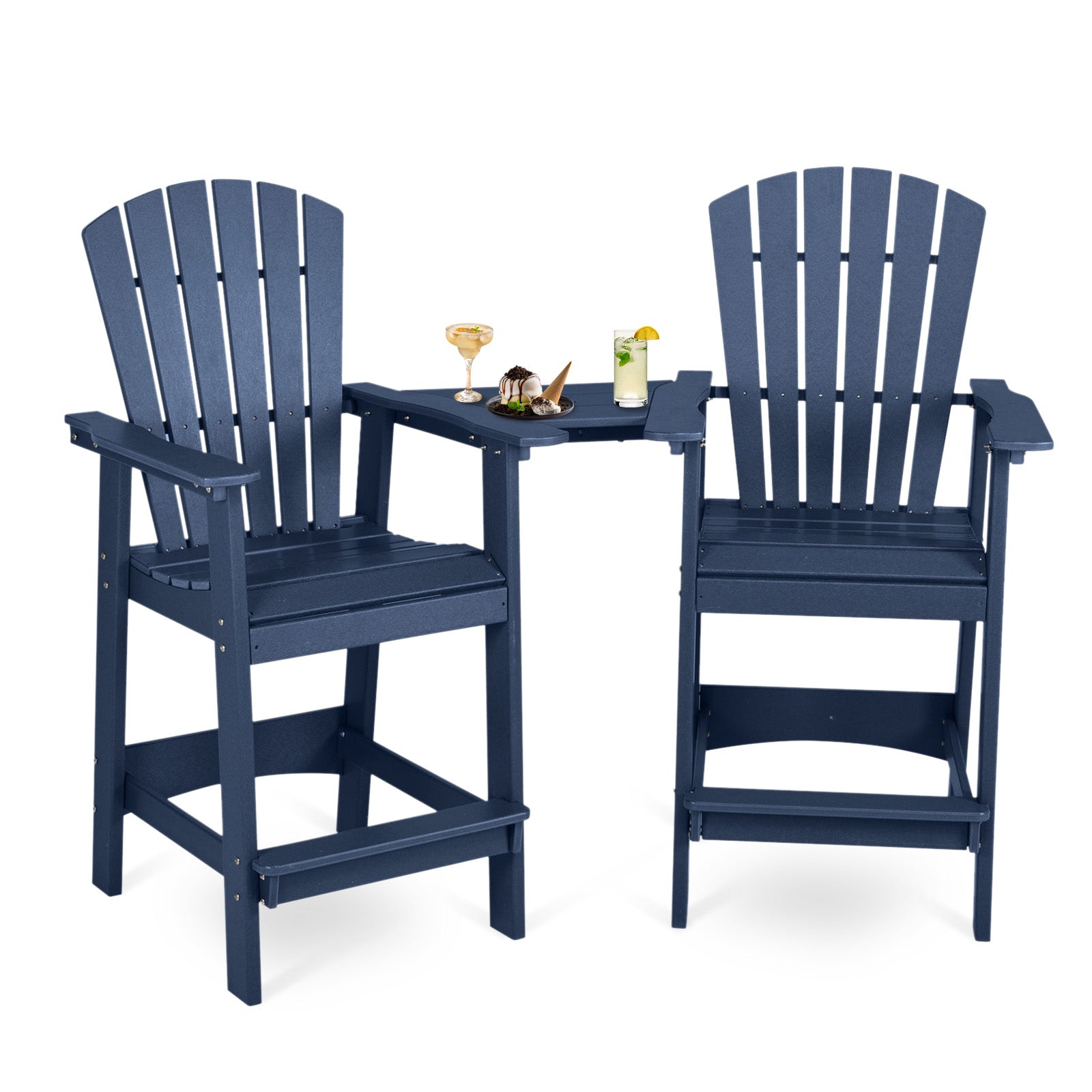 Tall Adirondack Chairs Set of 2,HDPE Patio Bar Stool with Connecting Tray - Aoodor 