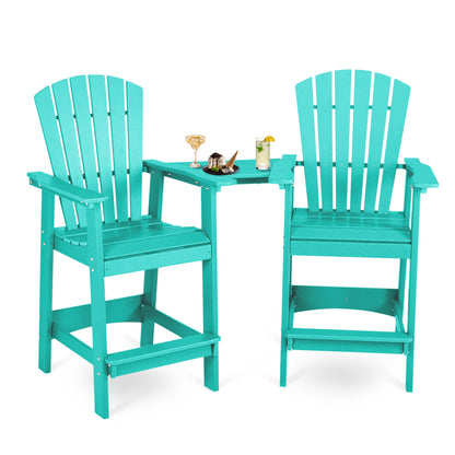 Tall Adirondack Chairs Set of 2,HDPE Patio Bar Stool with Connecting Tray - Aoodor 