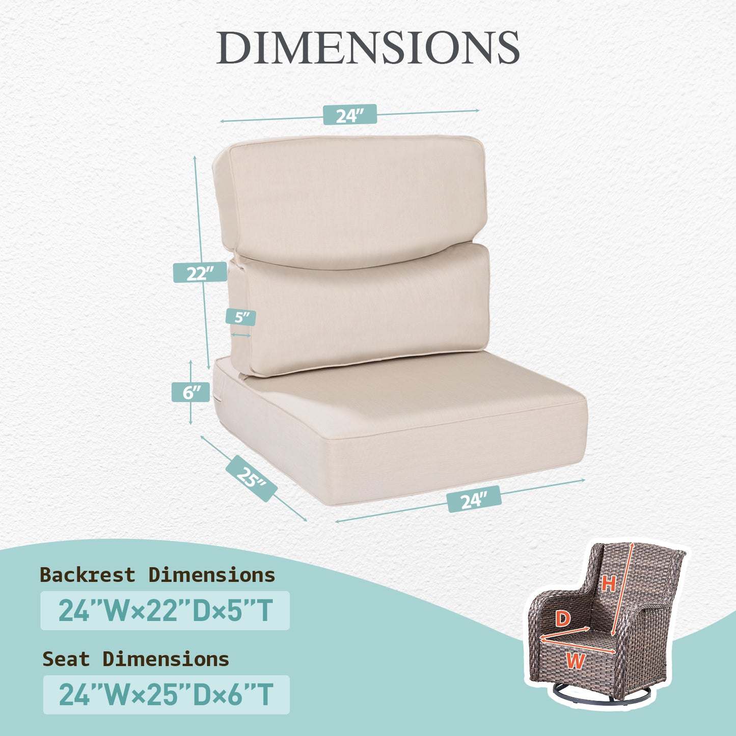 Smile Outdoor Chair Cushion Set, Sunbrella Fabric Deep Seating Cushions, Canvas Flax