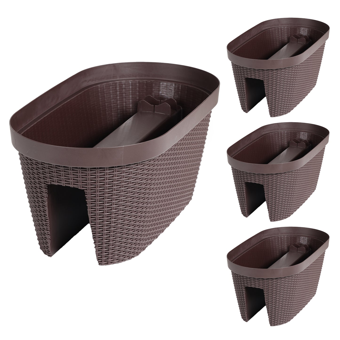 19.6 inch Balcony Rattan Pattern Railing Planter Box with Drainage Holes and Adjustable Brackets - Set of 4 - Aoodor 