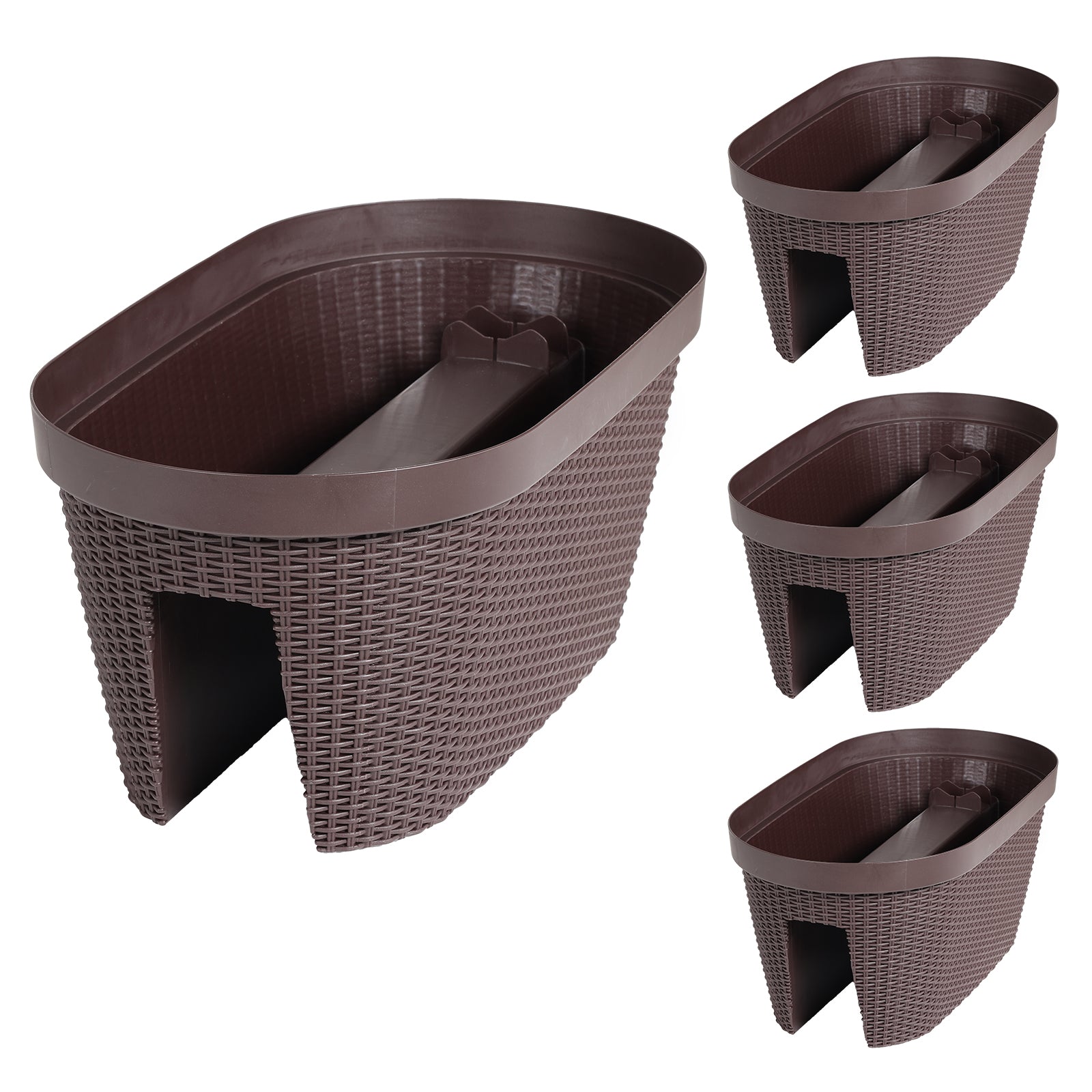19.6 inch Balcony Rattan Pattern Railing Planter Box with Drainage Holes and Adjustable Brackets - Set of 4 - Aoodor 