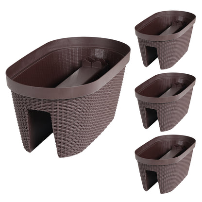 19.6 inch Balcony Rattan Pattern Railing Planter Box with Drainage Holes and Adjustable Brackets - Set of 4 - Aoodor 