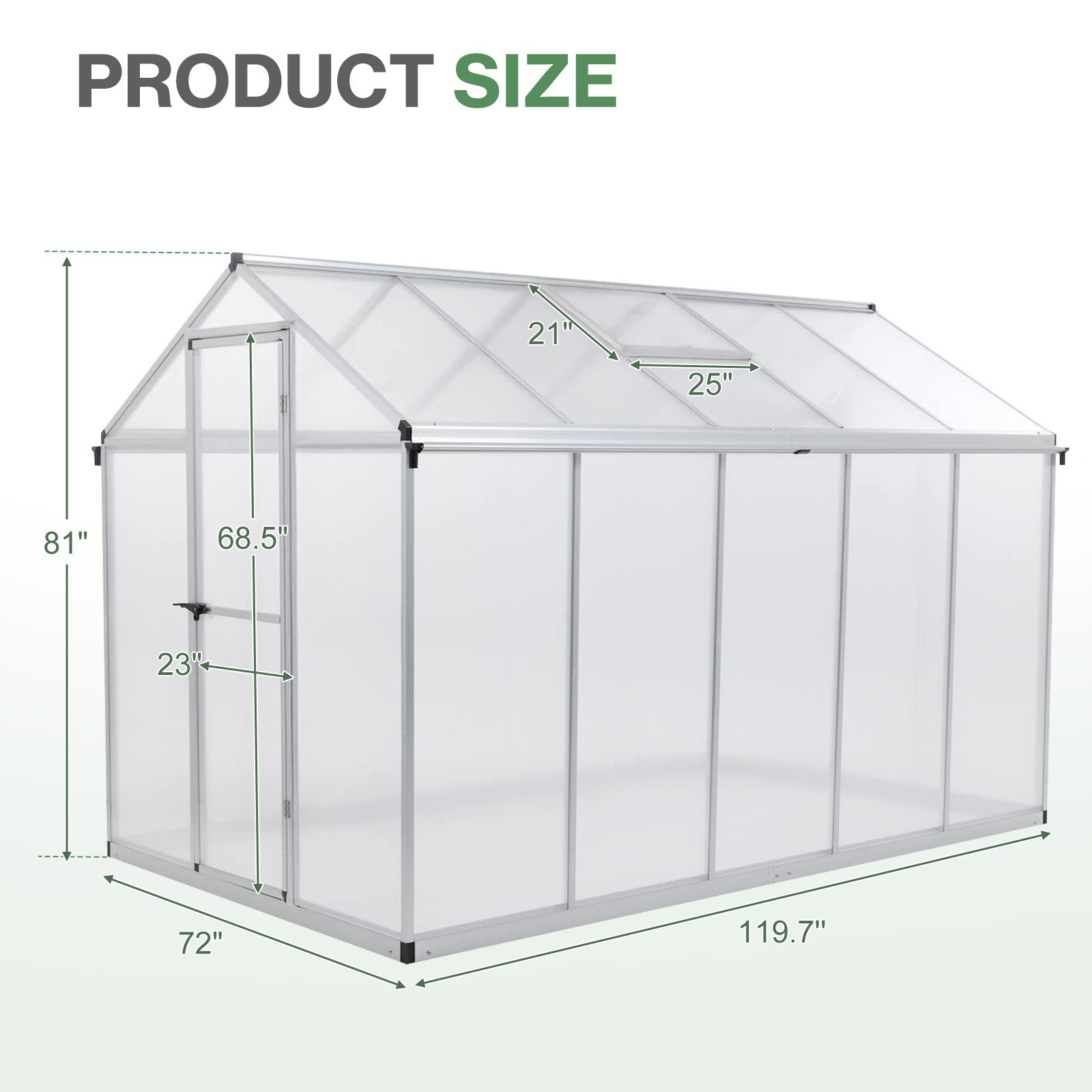 6x8/6x10 ft. Walk-in Polycarbonate Greenhouse with Roof Vent and Door lock - Aoodor 