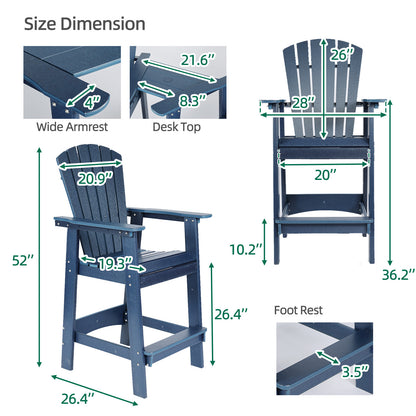 Tall Adirondack Chairs Set of 2,HDPE Patio Bar Stool with Connecting Tray - Aoodor 