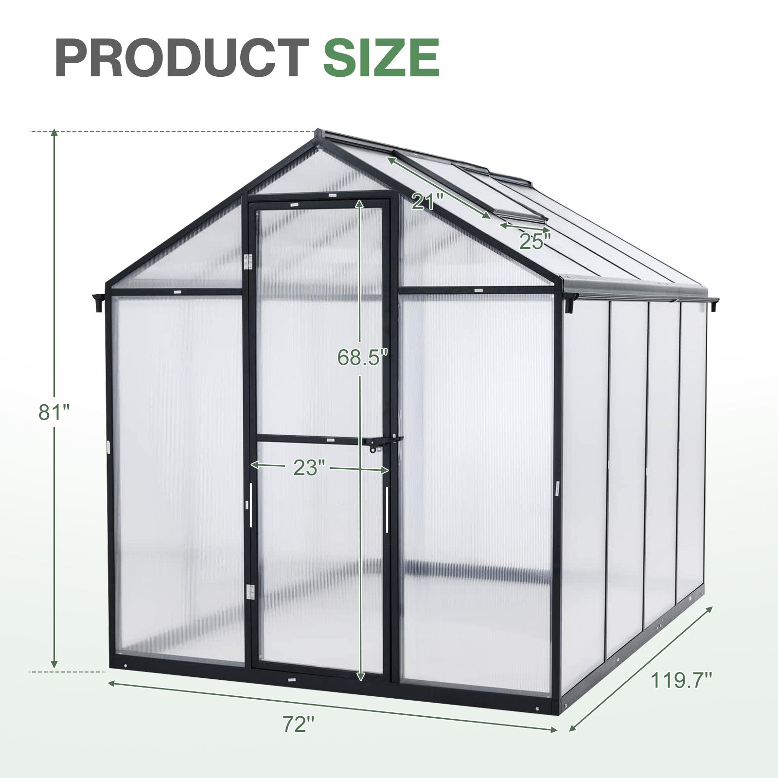 6x8/6x10 ft. Walk-in Polycarbonate Greenhouse with Roof Vent and Door lock - Aoodor 