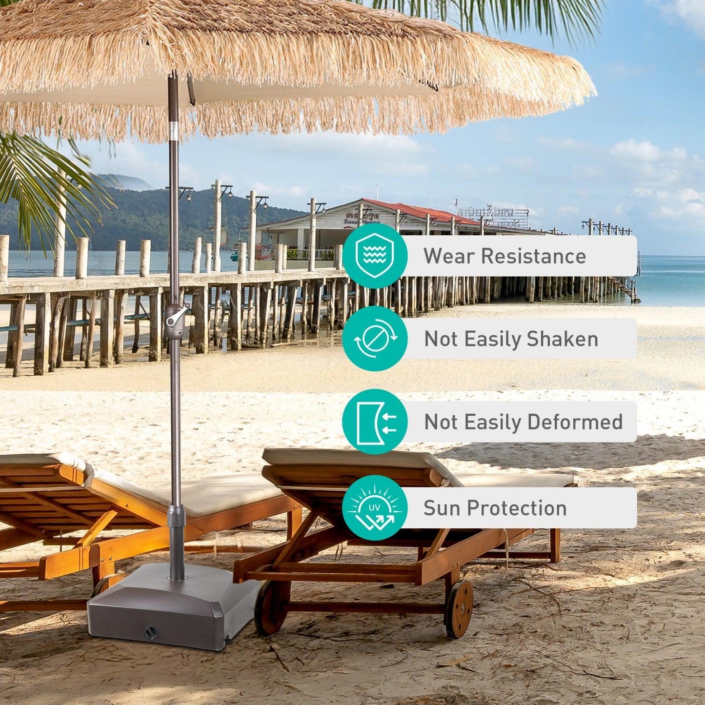 Patio Umbrella Base with 4 Wheels, 2 Locks and Adjustable Knob, Heavy Duty Fillable Market Umbrella Stand - Aoodor 