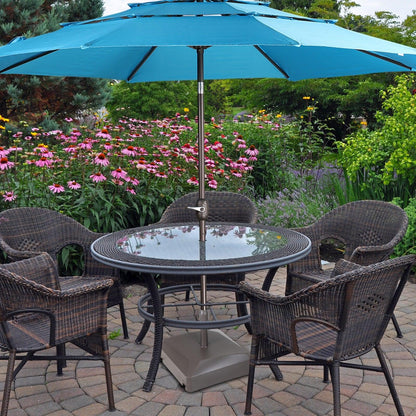 Patio Umbrella Base with 4 Wheels, 2 Locks and Adjustable Knob, Heavy Duty Fillable Market Umbrella Stand - Aoodor 