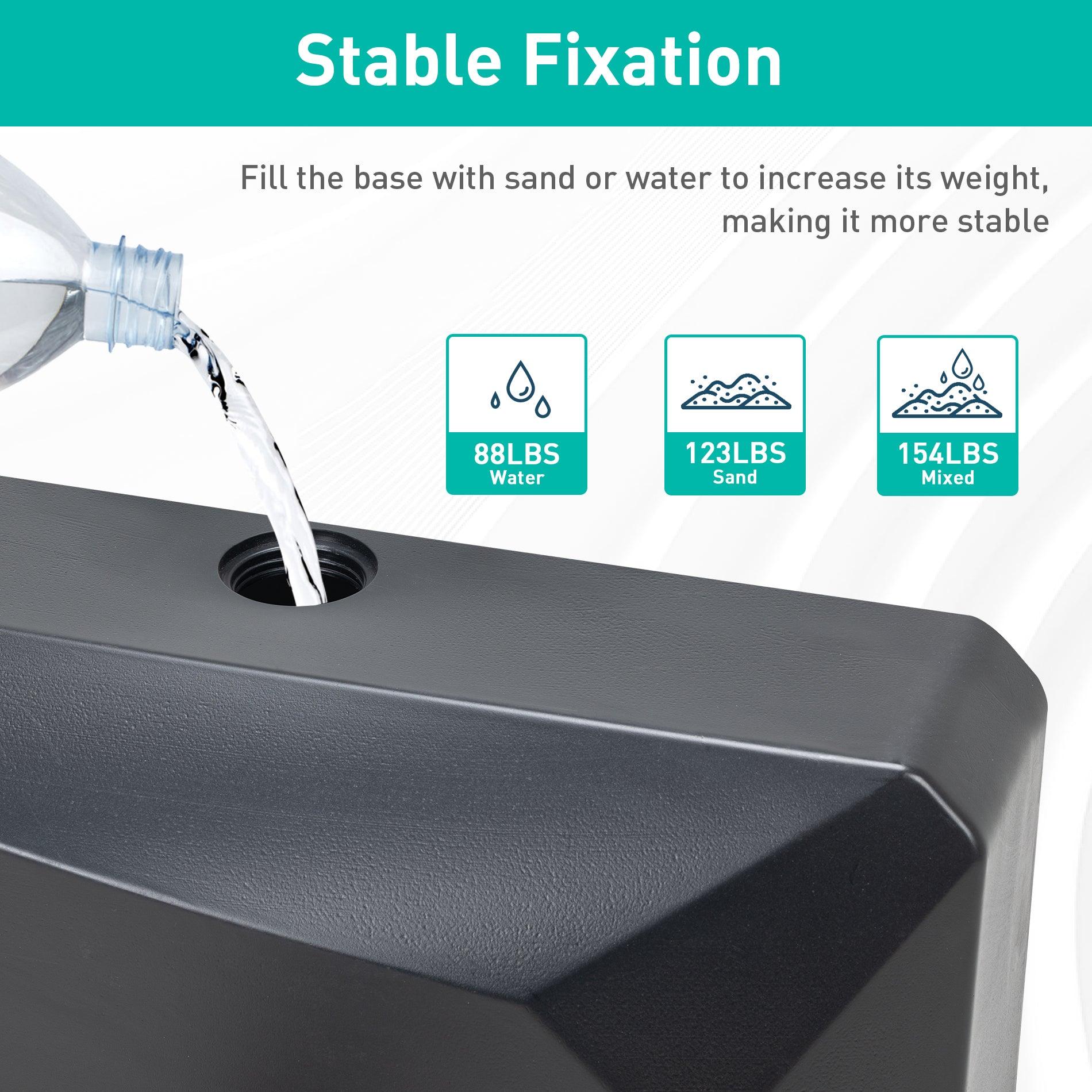 Patio Umbrella Base with 4 Wheels, 2 Locks and Adjustable Knob, Heavy Duty Fillable Market Umbrella Stand - Aoodor 