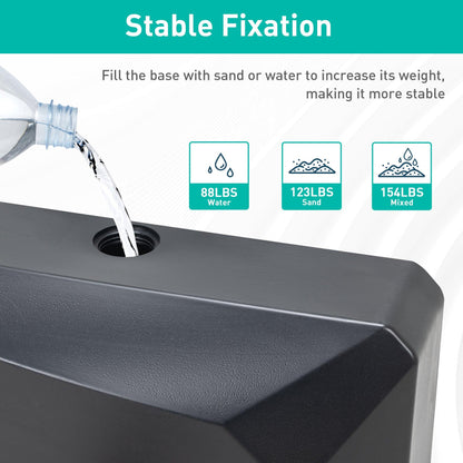 Patio Umbrella Base with 4 Wheels, 2 Locks and Adjustable Knob, Heavy Duty Fillable Market Umbrella Stand - Aoodor 