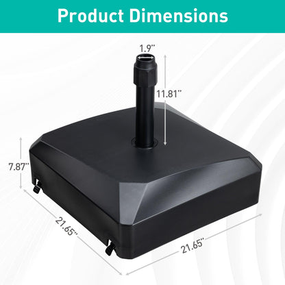 Patio Umbrella Base with 4 Wheels, 2 Locks and Adjustable Knob, Heavy Duty Fillable Market Umbrella Stand - Aoodor 