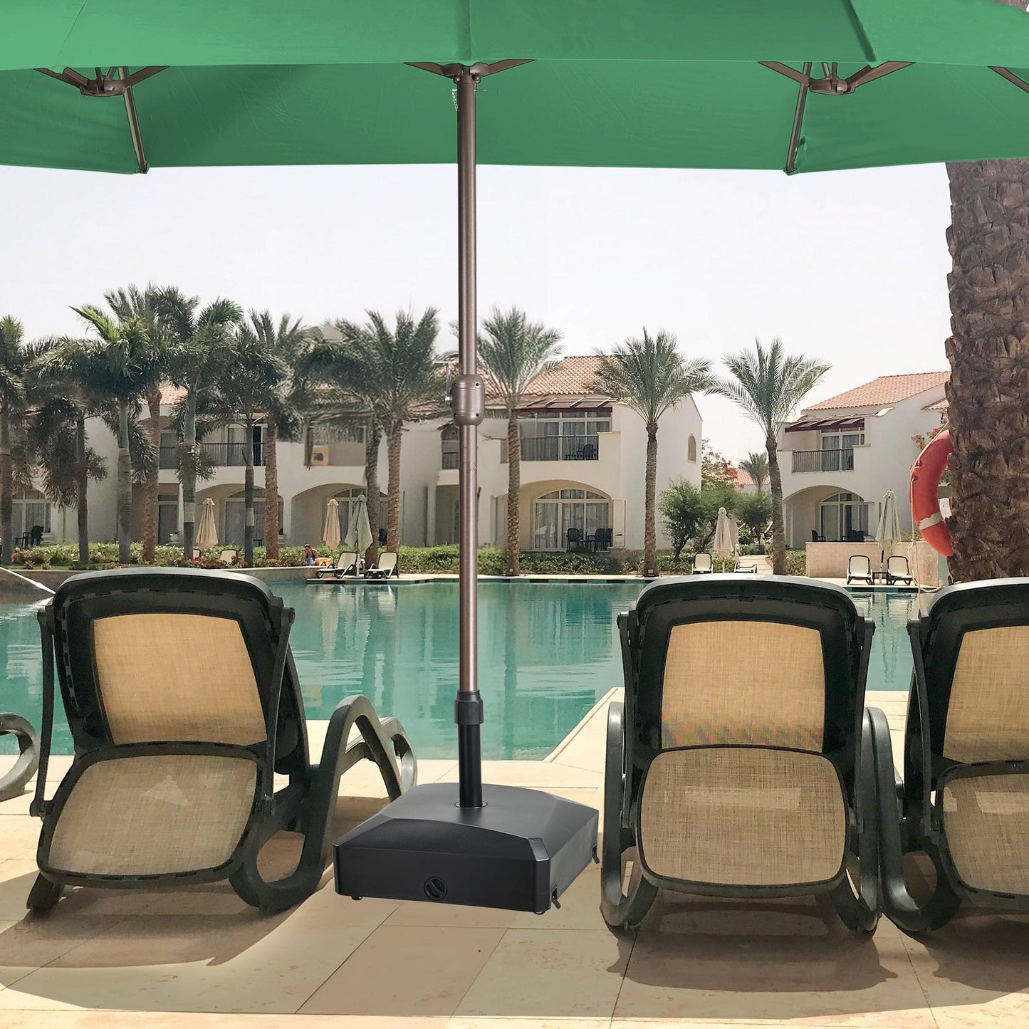 Patio Umbrella Base with 4 Wheels, 2 Locks and Adjustable Knob, Heavy Duty Fillable Market Umbrella Stand - Aoodor 